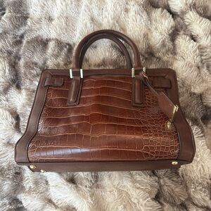 Merona Brown Crocodile-Embossed Satchel